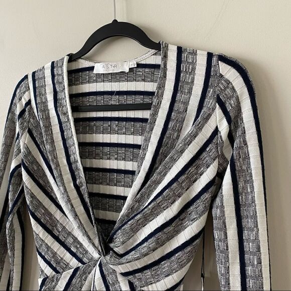 ASTR The Label -Stripe Front Deep Plunge Bodysuit - Picture 6 of 9